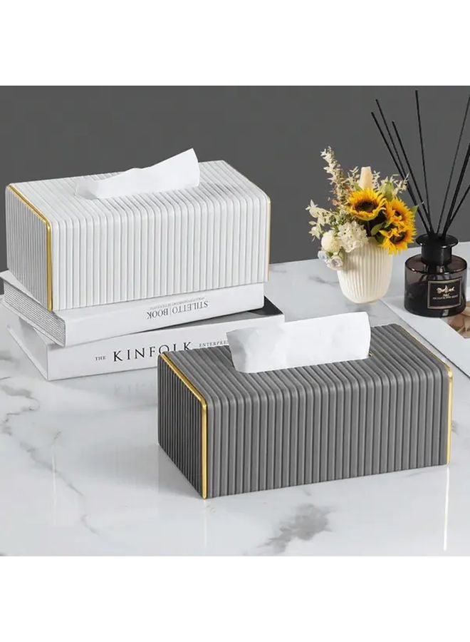Dark Gray Nordic Faux Leather Tissue Box Cover Rectangular Striped Design For Living Room Dining Room Bathroom Decor - Image 3